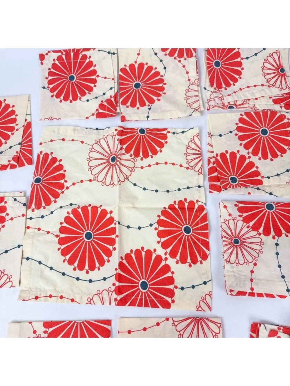 Crate And Barrel Orange Floral Spinwheel Cotton Cocktail Napkins Set Of 15